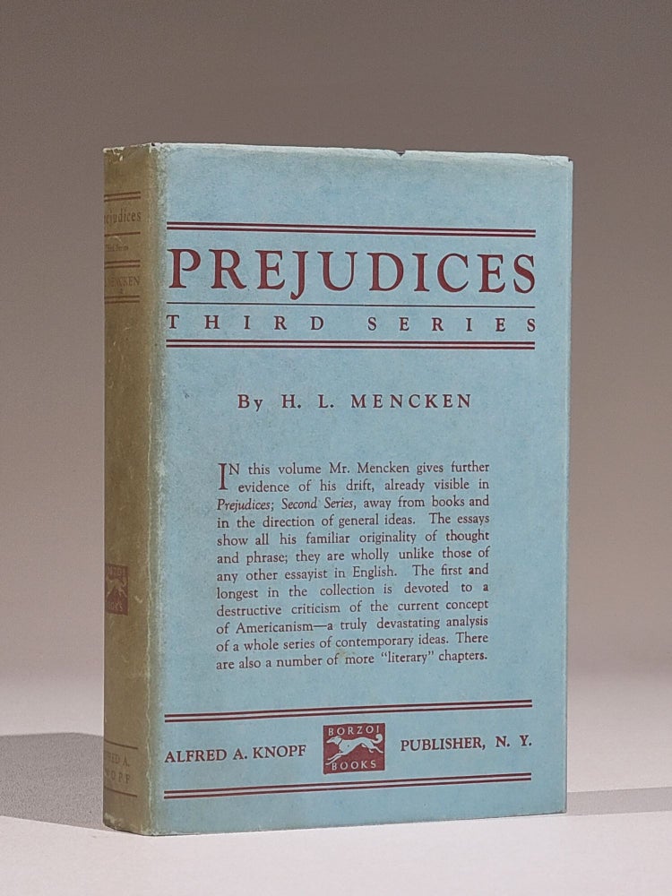 Item #947 Prejudices, Third Series. Mencken, enry, ouis.