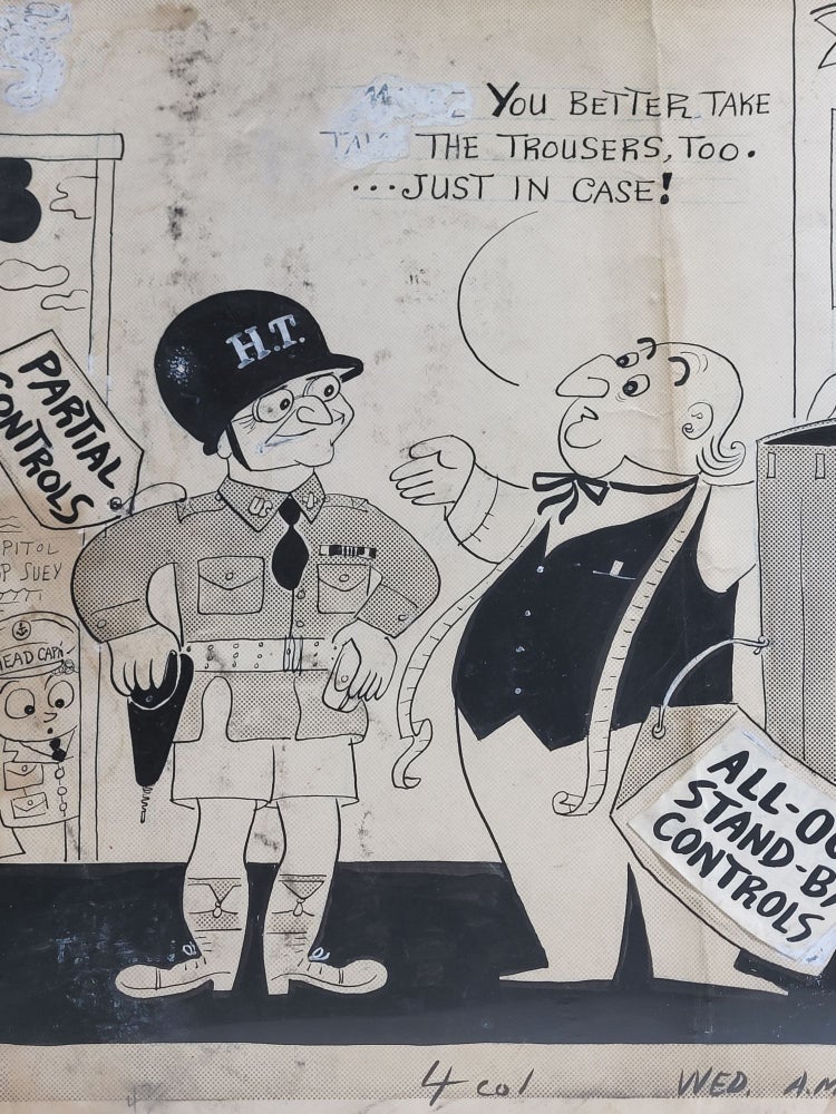 Item #954 Off for the Anti-Inflation Wars. Original Artwork for a Published Baltimore Sun Editorial Cartoon Featuring President Truman. Richard Quincy "Moco" Yardley.